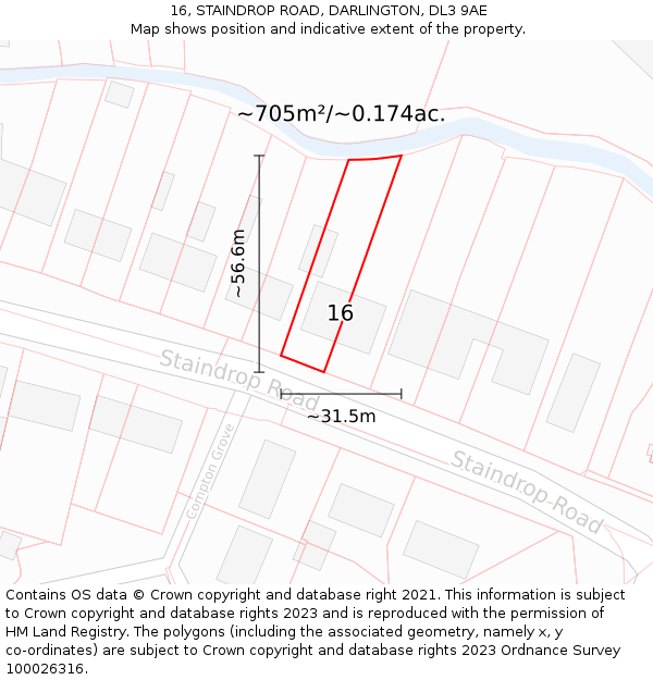 16, STAINDROP ROAD, DARLINGTON, DL3 9AE: Plot and title map