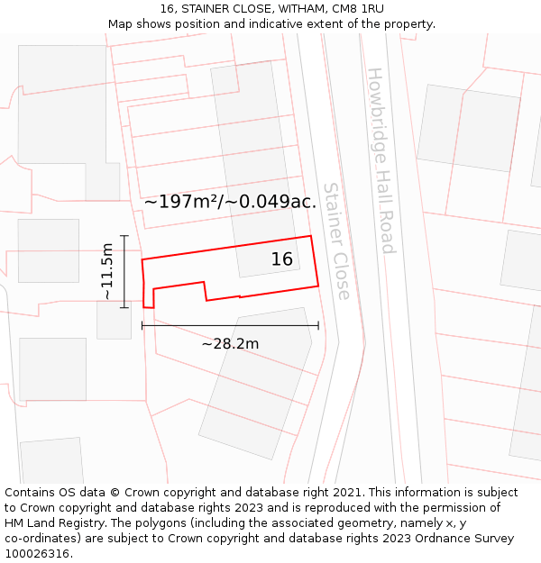 16, STAINER CLOSE, WITHAM, CM8 1RU: Plot and title map