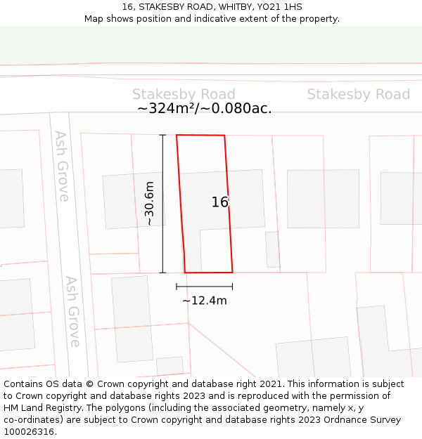 16, STAKESBY ROAD, WHITBY, YO21 1HS: Plot and title map