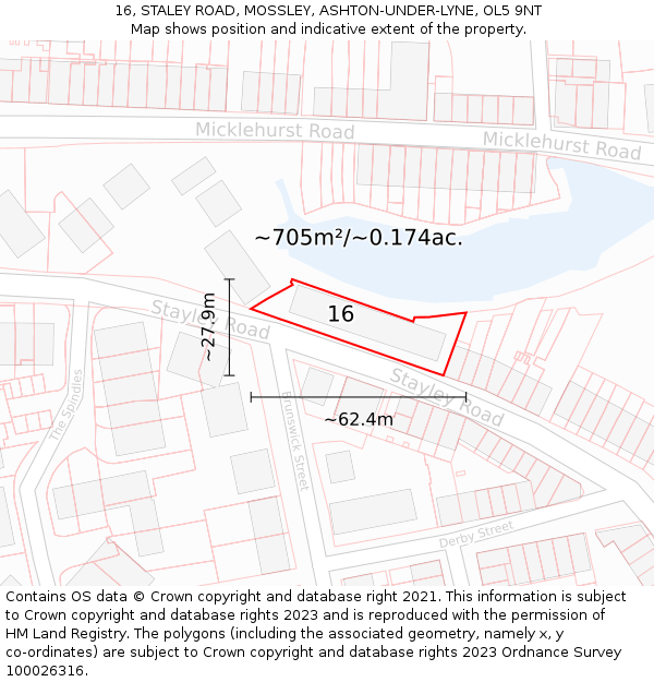 16, STALEY ROAD, MOSSLEY, ASHTON-UNDER-LYNE, OL5 9NT: Plot and title map