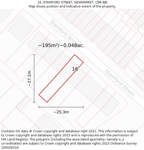 16, STAMFORD STREET, NEWMARKET, CB8 8JB: Plot and title map