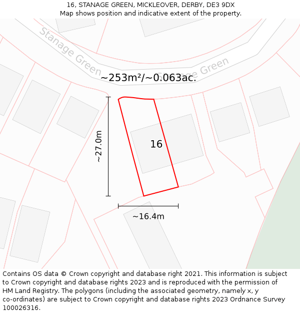 16, STANAGE GREEN, MICKLEOVER, DERBY, DE3 9DX: Plot and title map
