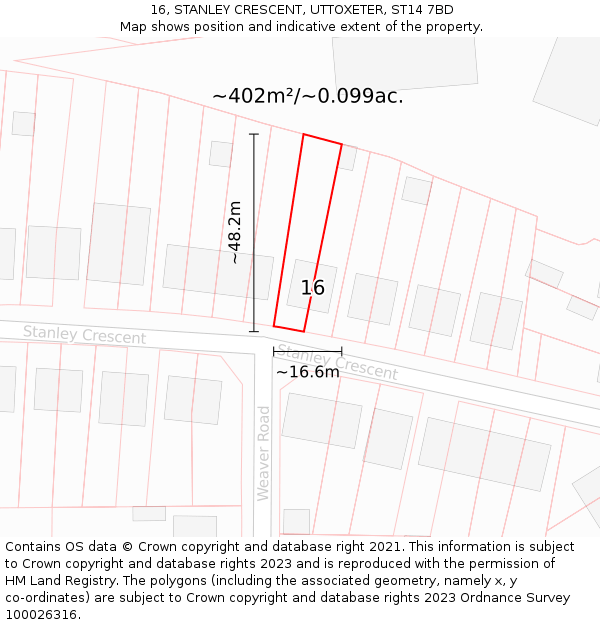 16, STANLEY CRESCENT, UTTOXETER, ST14 7BD: Plot and title map