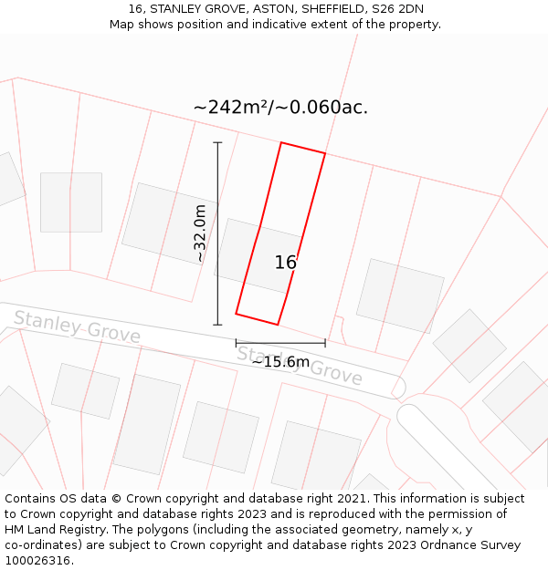 16, STANLEY GROVE, ASTON, SHEFFIELD, S26 2DN: Plot and title map