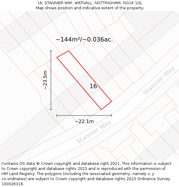 16, STANNIER WAY, WATNALL, NOTTINGHAM, NG16 1GL: Plot and title map