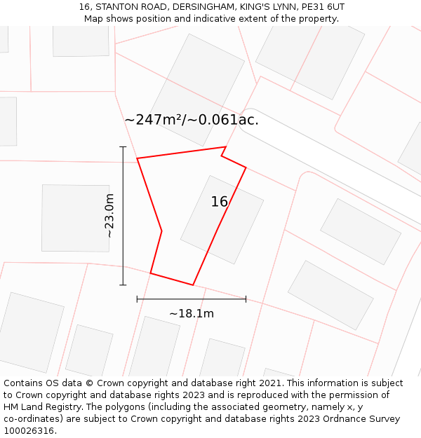 16, STANTON ROAD, DERSINGHAM, KING'S LYNN, PE31 6UT: Plot and title map