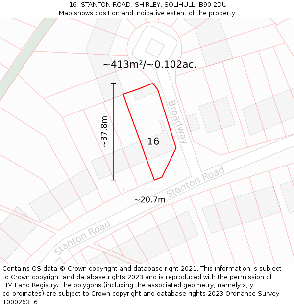 16, STANTON ROAD, SHIRLEY, SOLIHULL, B90 2DU: Plot and title map