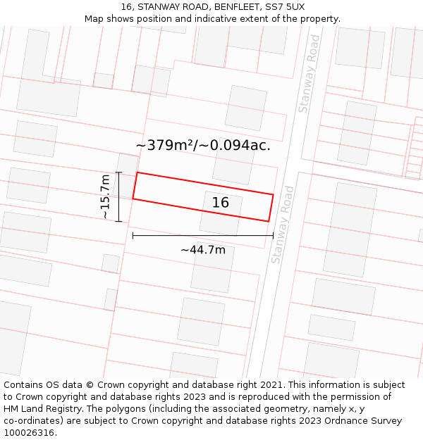 16, STANWAY ROAD, BENFLEET, SS7 5UX: Plot and title map