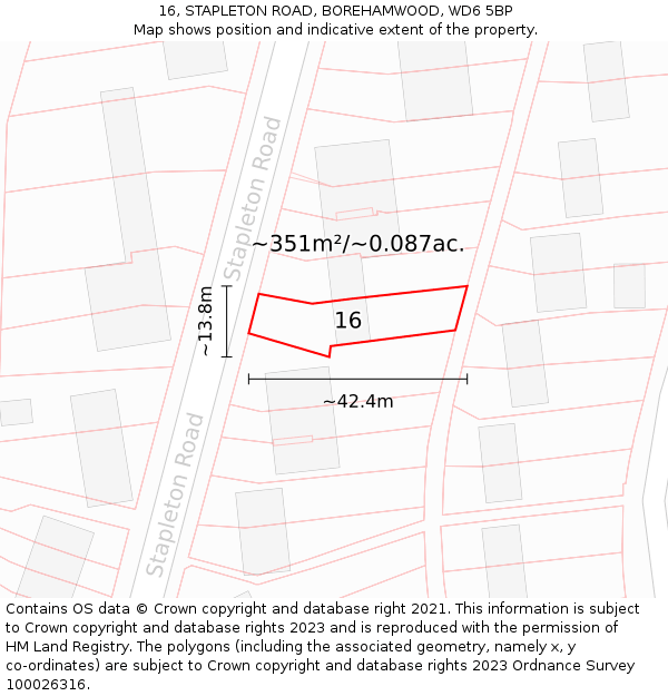 16, STAPLETON ROAD, BOREHAMWOOD, WD6 5BP: Plot and title map