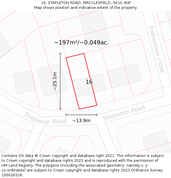 16, STAPLETON ROAD, MACCLESFIELD, SK10 3NP: Plot and title map