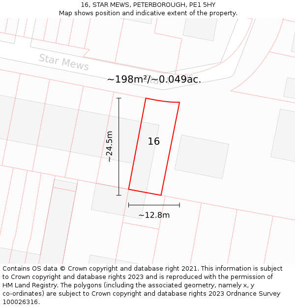 16, STAR MEWS, PETERBOROUGH, PE1 5HY: Plot and title map