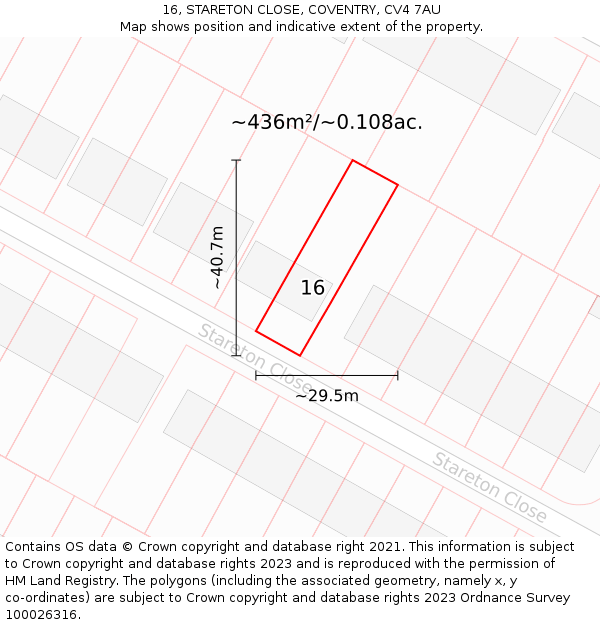 16, STARETON CLOSE, COVENTRY, CV4 7AU: Plot and title map