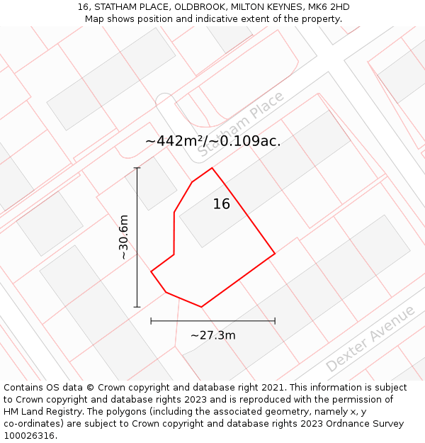 16, STATHAM PLACE, OLDBROOK, MILTON KEYNES, MK6 2HD: Plot and title map