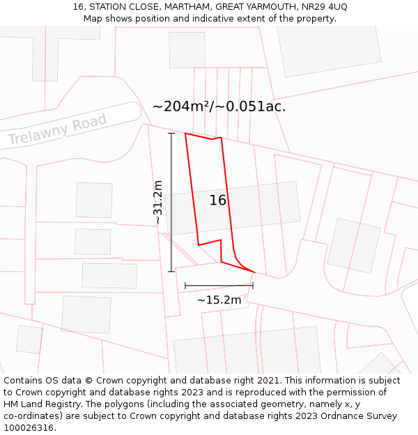 16, STATION CLOSE, MARTHAM, GREAT YARMOUTH, NR29 4UQ: Plot and title map