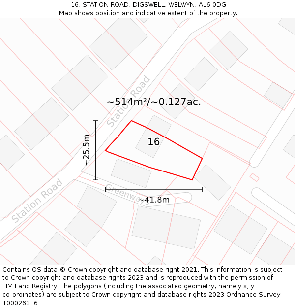 16, STATION ROAD, DIGSWELL, WELWYN, AL6 0DG: Plot and title map