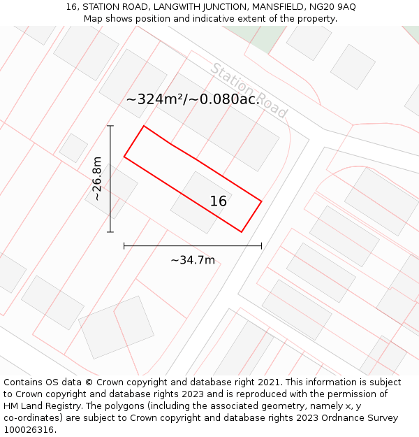 16, STATION ROAD, LANGWITH JUNCTION, MANSFIELD, NG20 9AQ: Plot and title map