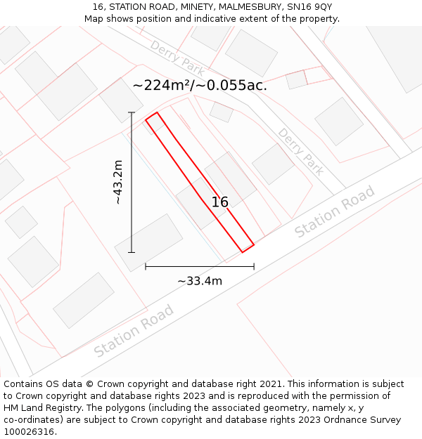 16, STATION ROAD, MINETY, MALMESBURY, SN16 9QY: Plot and title map