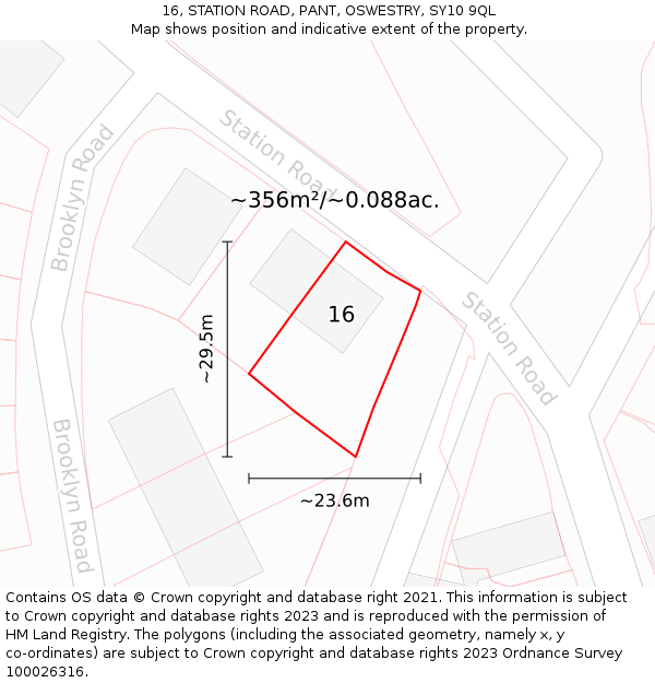 16, STATION ROAD, PANT, OSWESTRY, SY10 9QL: Plot and title map