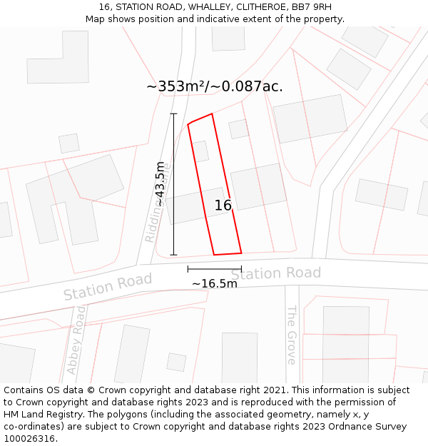 16, STATION ROAD, WHALLEY, CLITHEROE, BB7 9RH: Plot and title map