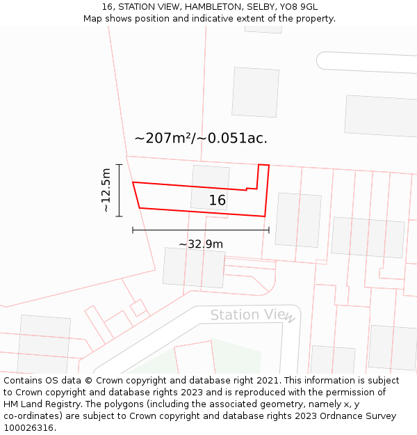 16, STATION VIEW, HAMBLETON, SELBY, YO8 9GL: Plot and title map