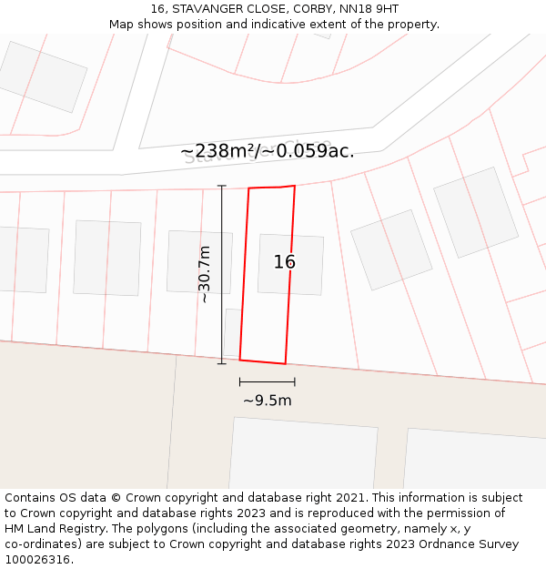16, STAVANGER CLOSE, CORBY, NN18 9HT: Plot and title map