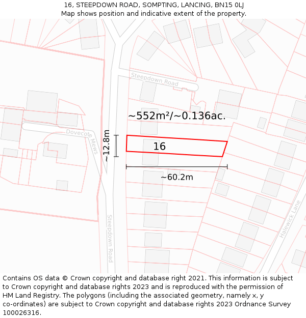 16, STEEPDOWN ROAD, SOMPTING, LANCING, BN15 0LJ: Plot and title map