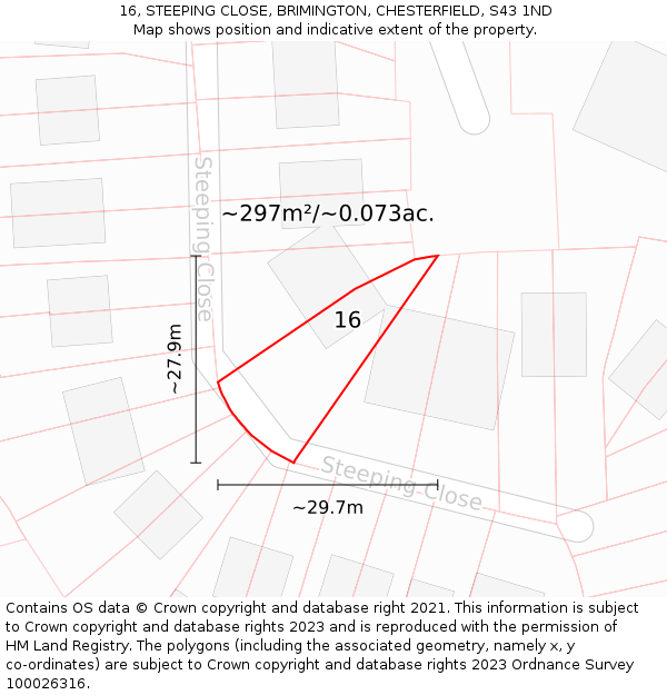 16, STEEPING CLOSE, BRIMINGTON, CHESTERFIELD, S43 1ND: Plot and title map