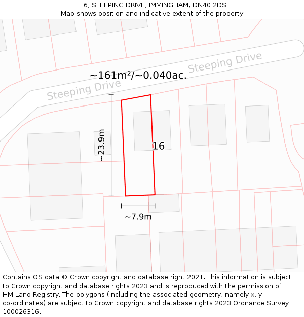 16, STEEPING DRIVE, IMMINGHAM, DN40 2DS: Plot and title map
