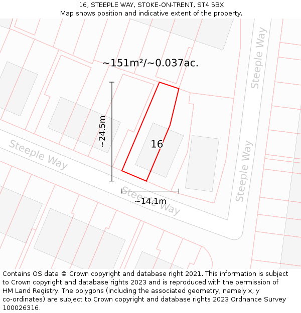 16, STEEPLE WAY, STOKE-ON-TRENT, ST4 5BX: Plot and title map