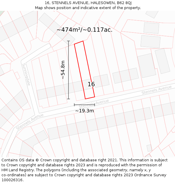 16, STENNELS AVENUE, HALESOWEN, B62 8QJ: Plot and title map