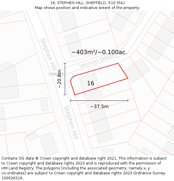 16, STEPHEN HILL, SHEFFIELD, S10 5NU: Plot and title map
