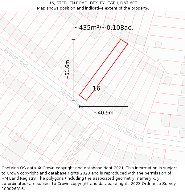 16, STEPHEN ROAD, BEXLEYHEATH, DA7 6EE: Plot and title map