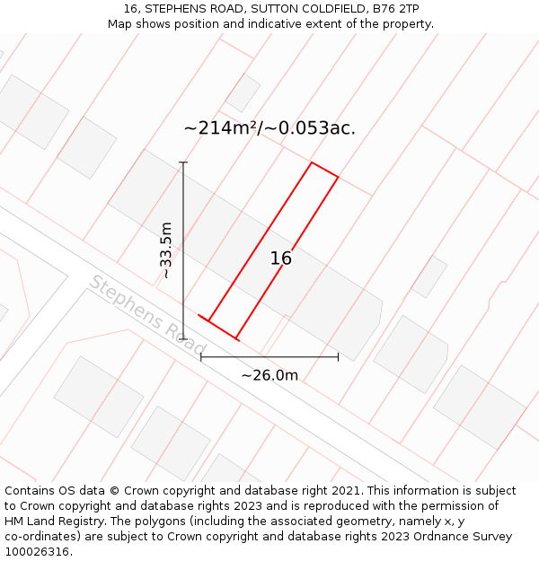 16, STEPHENS ROAD, SUTTON COLDFIELD, B76 2TP: Plot and title map