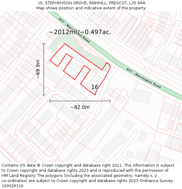 16, STEPHENSON GROVE, RAINHILL, PRESCOT, L35 9AA: Plot and title map
