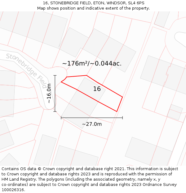 16, STONEBRIDGE FIELD, ETON, WINDSOR, SL4 6PS: Plot and title map