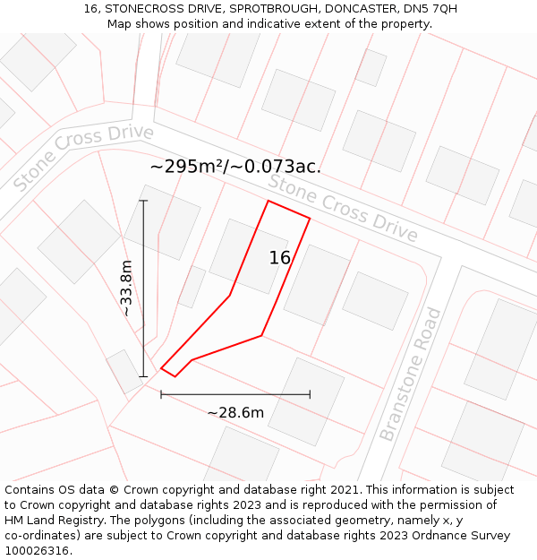 16, STONECROSS DRIVE, SPROTBROUGH, DONCASTER, DN5 7QH: Plot and title map