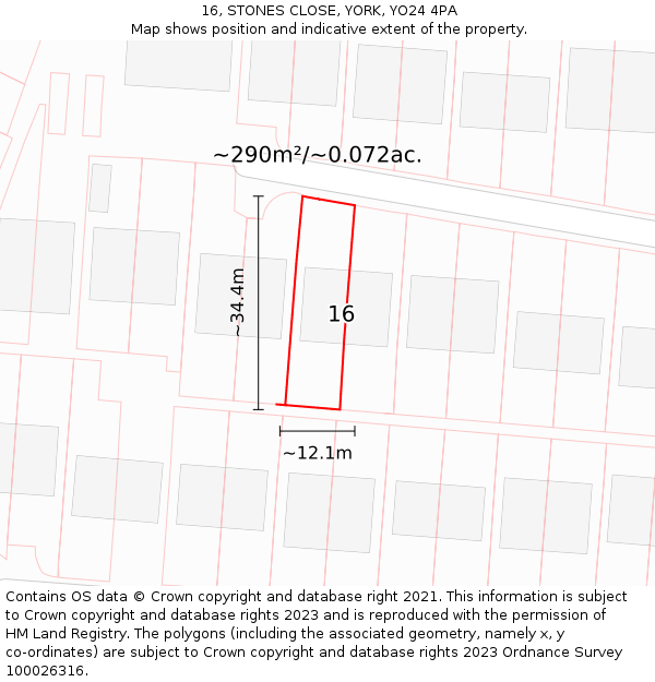 16, STONES CLOSE, YORK, YO24 4PA: Plot and title map