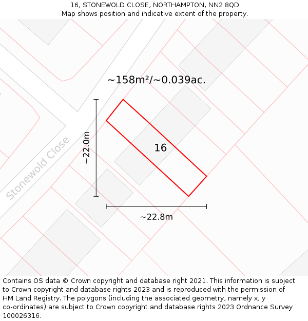 16, STONEWOLD CLOSE, NORTHAMPTON, NN2 8QD: Plot and title map