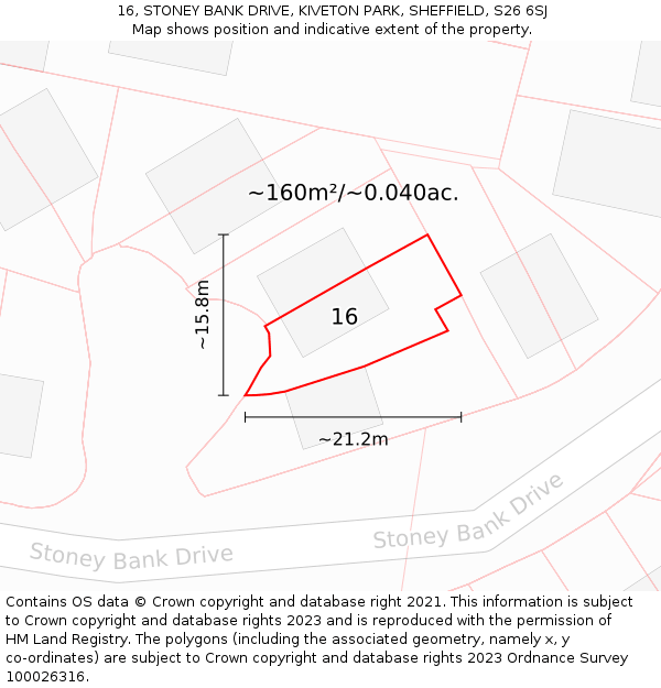 16, STONEY BANK DRIVE, KIVETON PARK, SHEFFIELD, S26 6SJ: Plot and title map