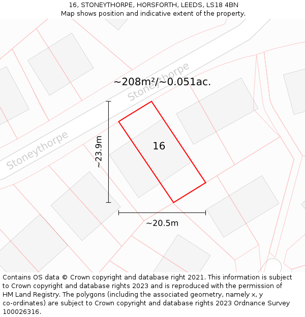 16, STONEYTHORPE, HORSFORTH, LEEDS, LS18 4BN: Plot and title map