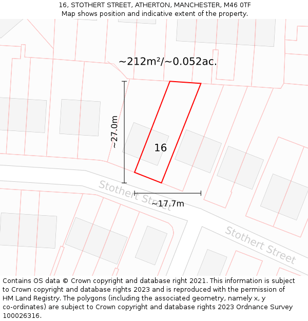 16, STOTHERT STREET, ATHERTON, MANCHESTER, M46 0TF: Plot and title map