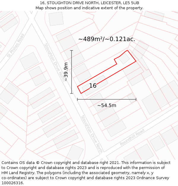 16, STOUGHTON DRIVE NORTH, LEICESTER, LE5 5UB: Plot and title map