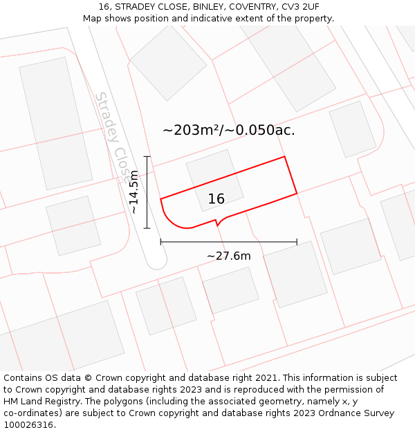 16, STRADEY CLOSE, BINLEY, COVENTRY, CV3 2UF: Plot and title map