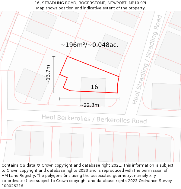 16, STRADLING ROAD, ROGERSTONE, NEWPORT, NP10 9PL: Plot and title map