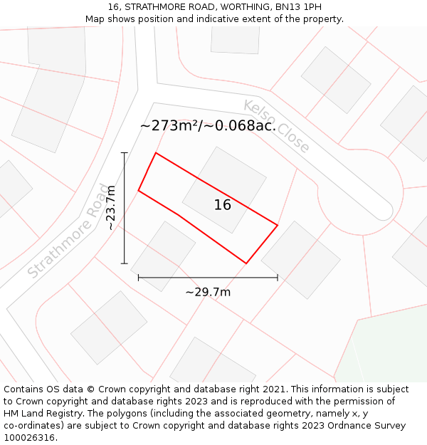 16, STRATHMORE ROAD, WORTHING, BN13 1PH: Plot and title map