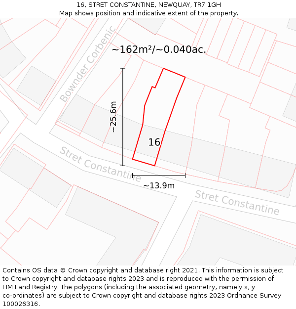 16, STRET CONSTANTINE, NEWQUAY, TR7 1GH: Plot and title map