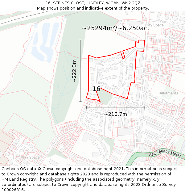 16, STRINES CLOSE, HINDLEY, WIGAN, WN2 2QZ: Plot and title map