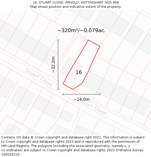 16, STUART CLOSE, ARNOLD, NOTTINGHAM, NG5 8AE: Plot and title map