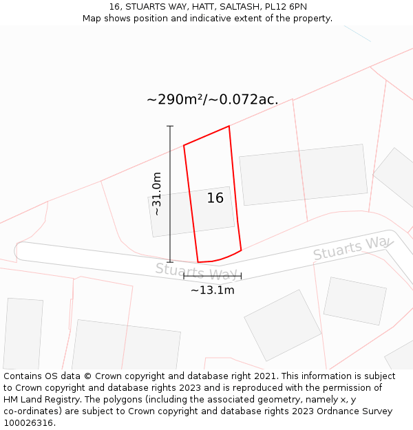 16, STUARTS WAY, HATT, SALTASH, PL12 6PN: Plot and title map