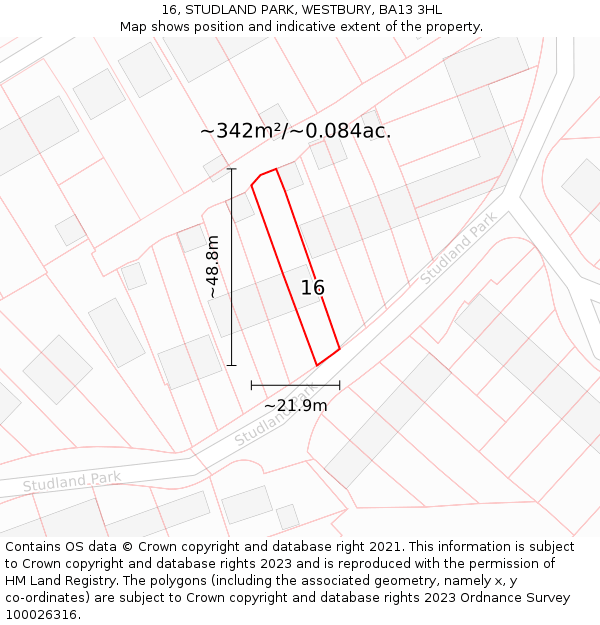 16, STUDLAND PARK, WESTBURY, BA13 3HL: Plot and title map